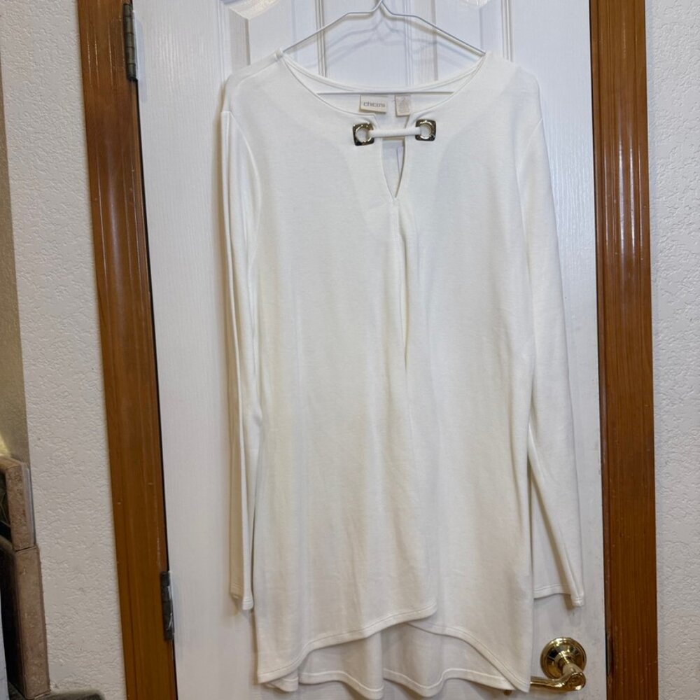 Elegant Tailored Chico's Ecru Tunic with Hardware Detail - sz L - NWT!!